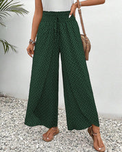 Damenhose mit weitem Bein, elastischer Taille und bedrucktem Design