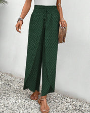 Damenhose mit weitem Bein, elastischer Taille und bedrucktem Design