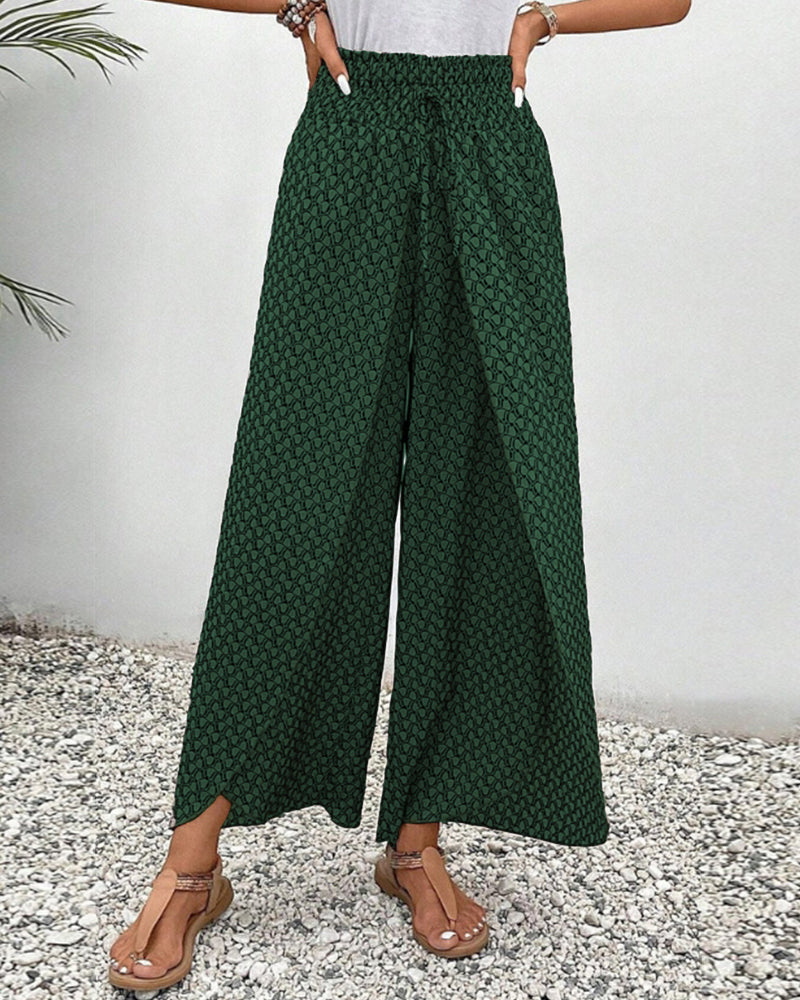 Damenhose mit weitem Bein, elastischer Taille und bedrucktem Design