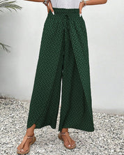 Damenhose mit weitem Bein, elastischer Taille und bedrucktem Design