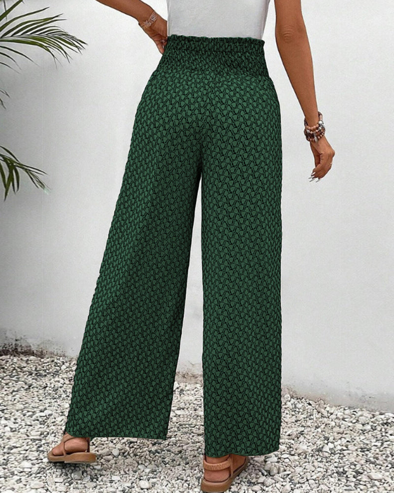 Damenhose mit weitem Bein, elastischer Taille und bedrucktem Design