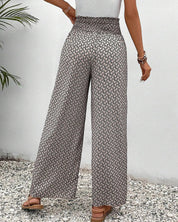 Damenhose mit weitem Bein, elastischer Taille und bedrucktem Design