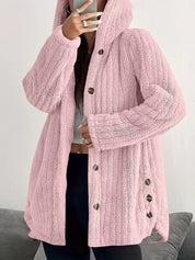 Women's jacket with hood, button placket and long sleeves