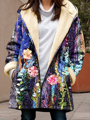 Women's jacket with hood, zipper and floral pattern