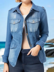 Women's jacket with flap pockets and front zipper