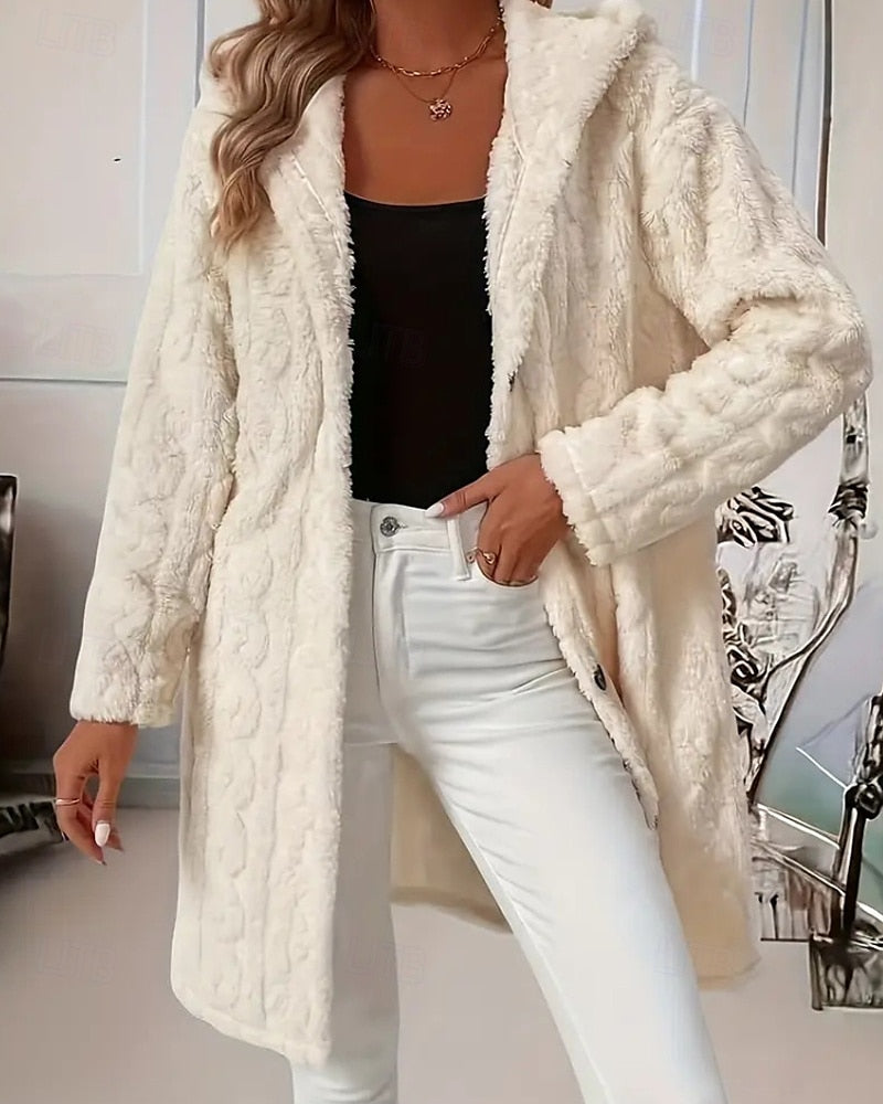 Damenmantel mit Kapuze Knopfleiste und langen Ärmeln