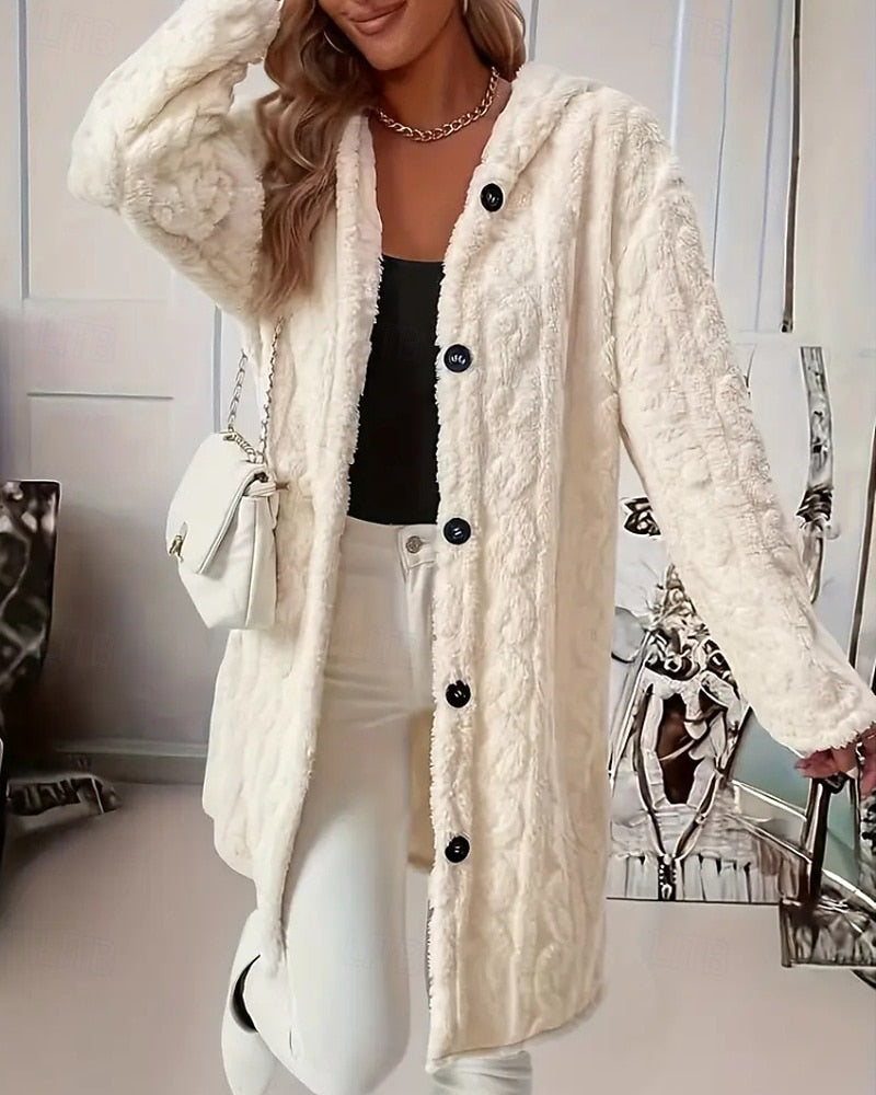 Damenmantel mit Kapuze Knopfleiste und langen Ärmeln