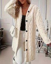 Damenmantel mit Kapuze Knopfleiste und langen Ärmeln