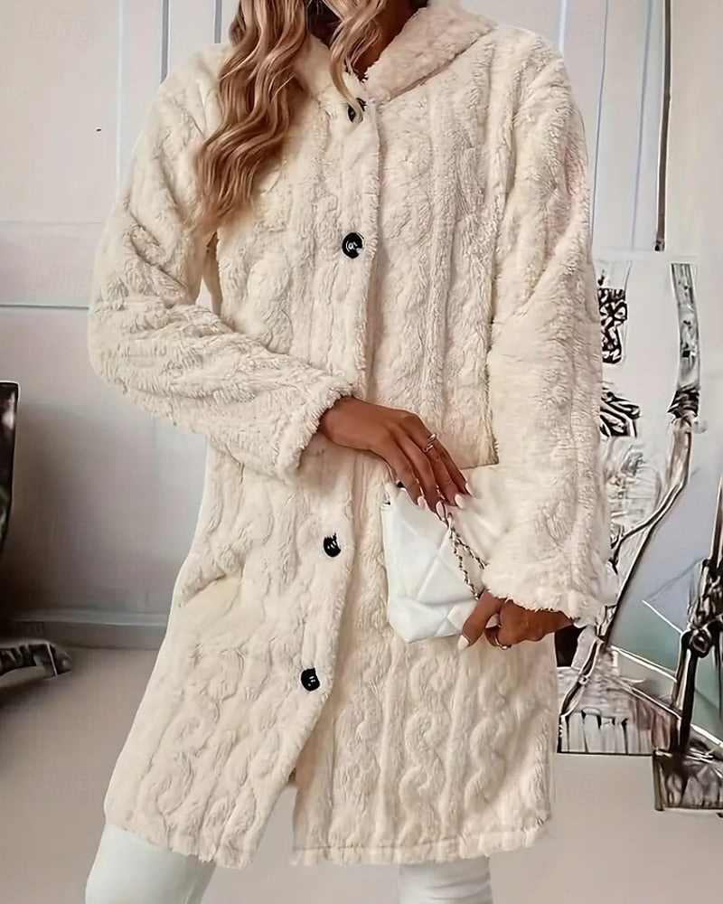 Damenmantel mit Kapuze Knopfleiste und langen Ärmeln