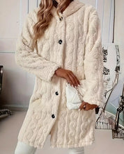 Damenmantel mit Kapuze Knopfleiste und langen Ärmeln