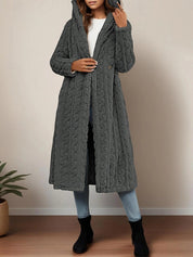 Women's coat with hood, open front and long sleeves
