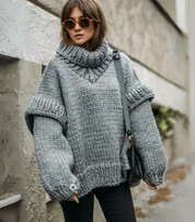 Damenpullover mit langen Ärmeln Rollkragen und geripptem Saum