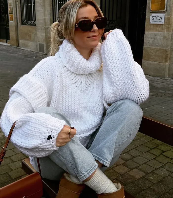 Damenpullover mit langen Ärmeln Rollkragen und geripptem Saum