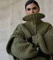 Damenpullover mit langen Ärmeln Rollkragen und geripptem Saum