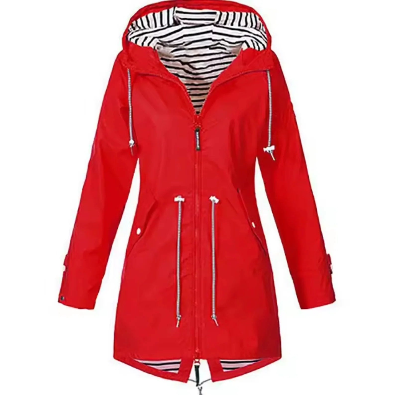 Damen wasserdichte Jacke mit Kapuze verstellbarem Kordelzug und Reißverschluss