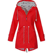 Damen wasserdichte Jacke mit Kapuze verstellbarem Kordelzug und Reißverschluss