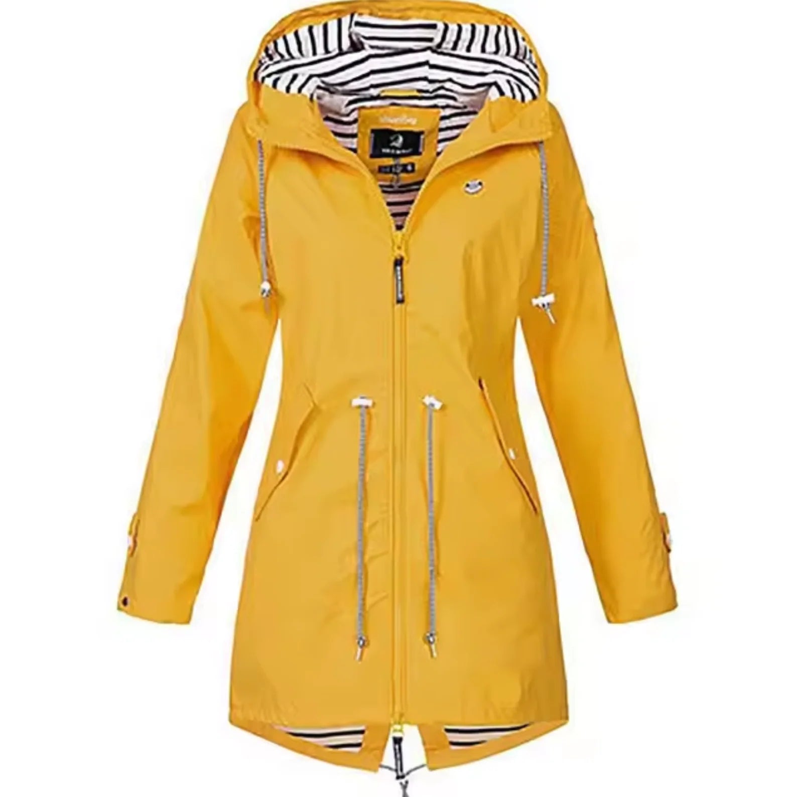 Damen wasserdichte Jacke mit Kapuze verstellbarem Kordelzug und Reißverschluss