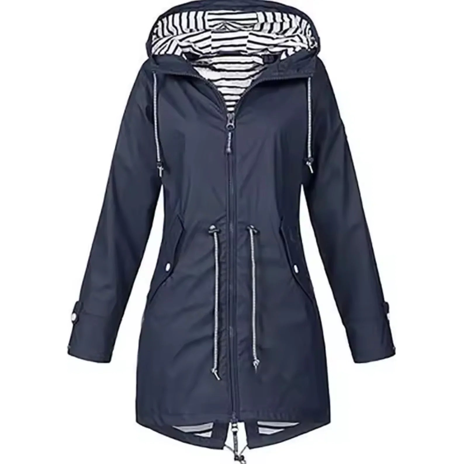 Damen wasserdichte Jacke mit Kapuze verstellbarem Kordelzug und Reißverschluss