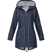 Damen wasserdichte Jacke mit Kapuze verstellbarem Kordelzug und Reißverschluss