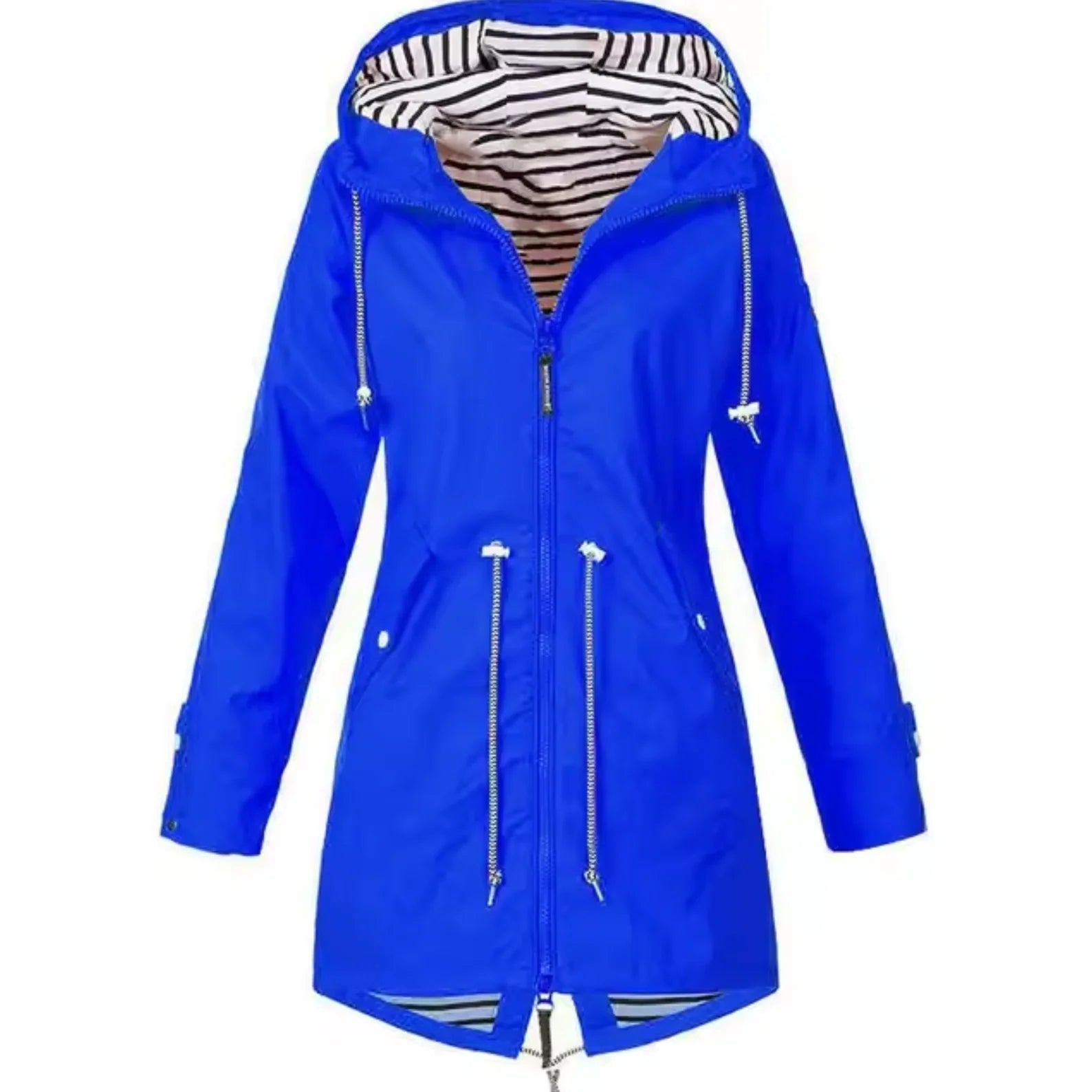 Damen wasserdichte Jacke mit Kapuze verstellbarem Kordelzug und Reißverschluss
