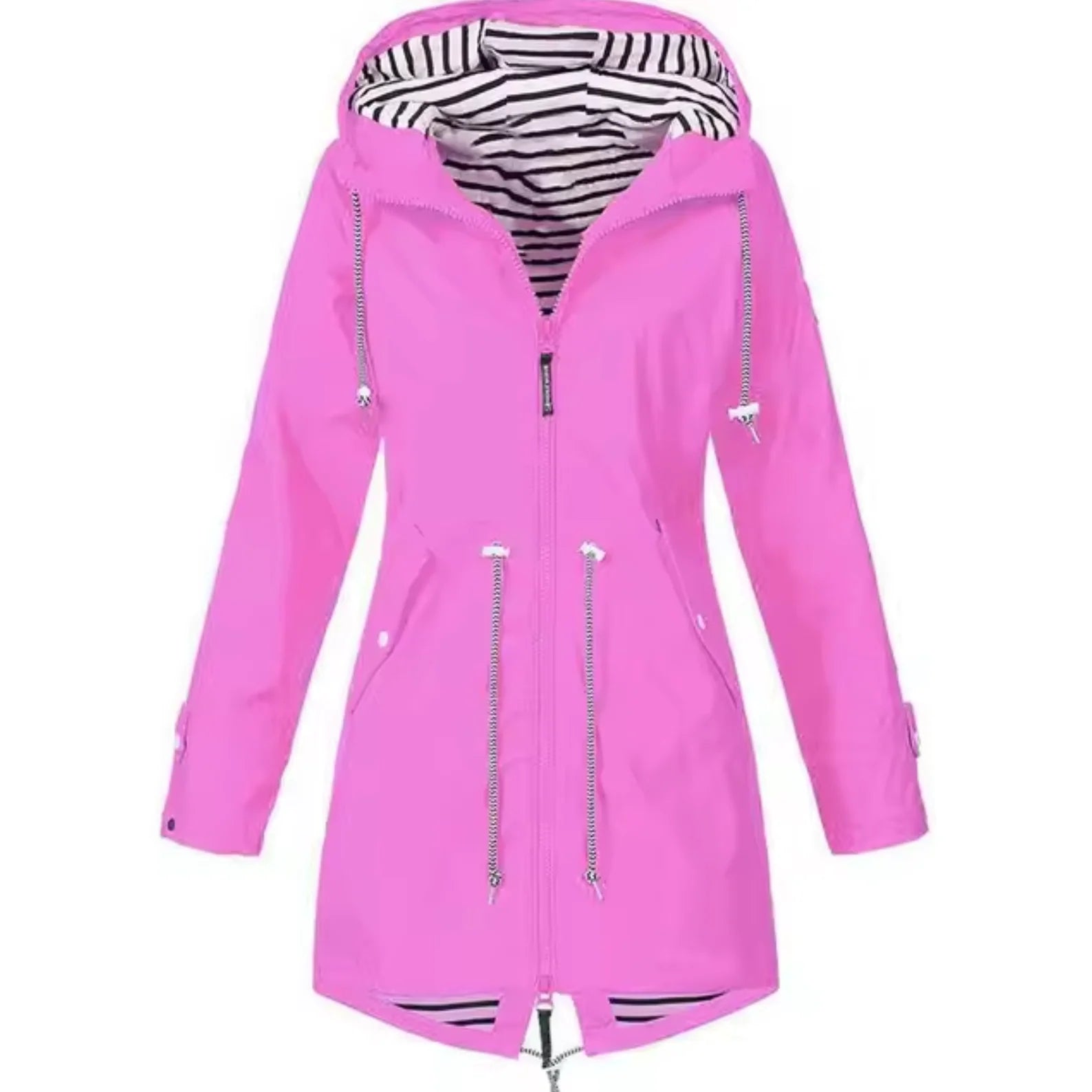 Damen wasserdichte Jacke mit Kapuze verstellbarem Kordelzug und Reißverschluss
