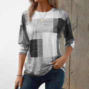 Damen-Longsleeve mit Rundhalsausschnitt und Patchwork-Print
