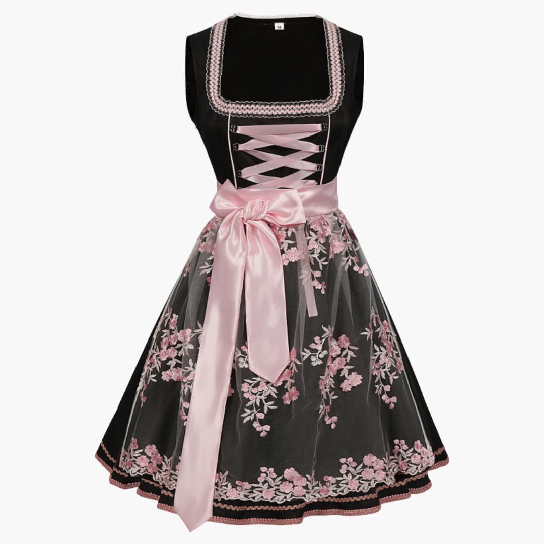 Dirndl Kleid für Damen mit quadratischem Ausschnitt und Schnürmieder