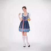 Dirndl Kleid für Damen mit Bluse und kariertem Schürze