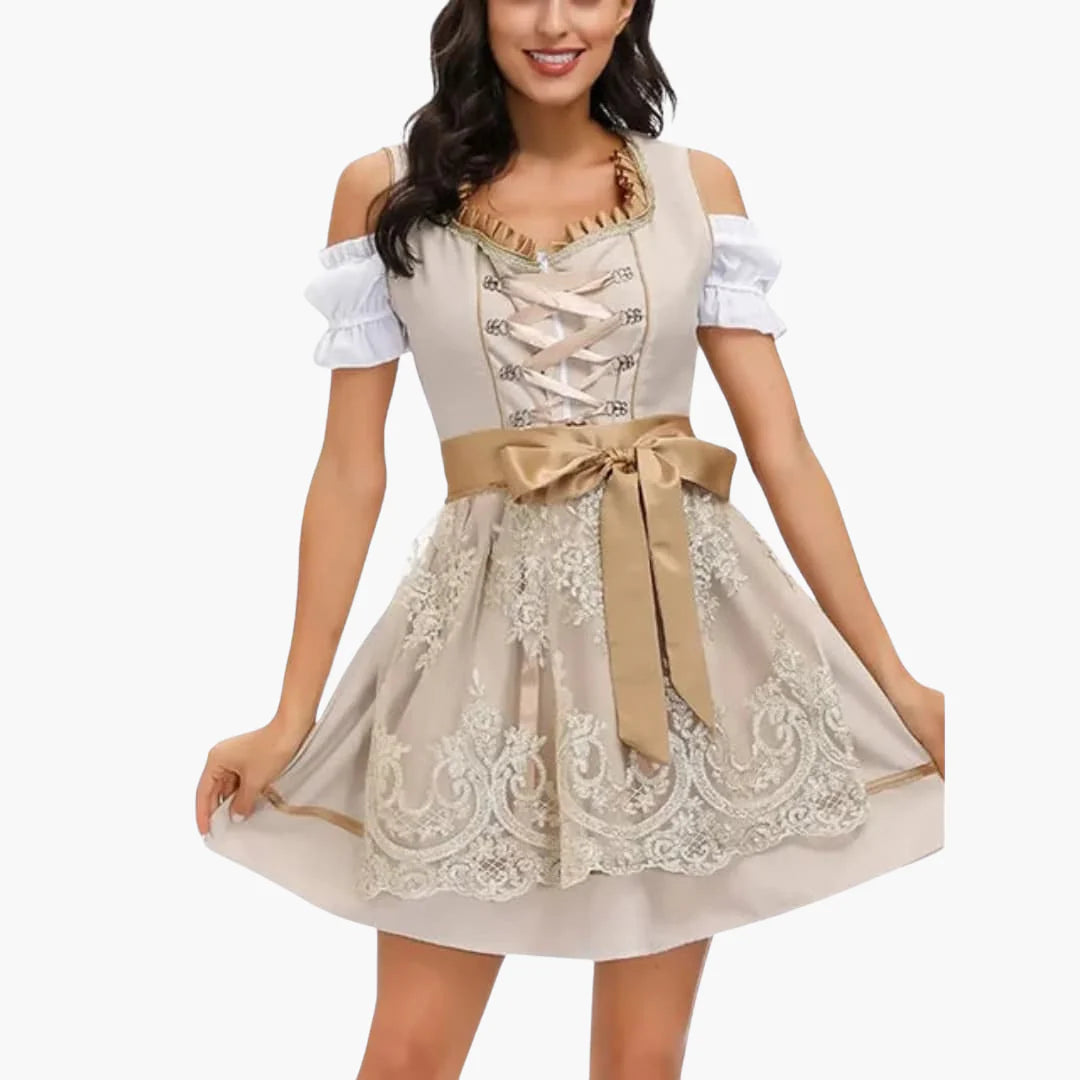 Dirndlkleid für Damen mit Schnürmieder und Schürzenüberlage