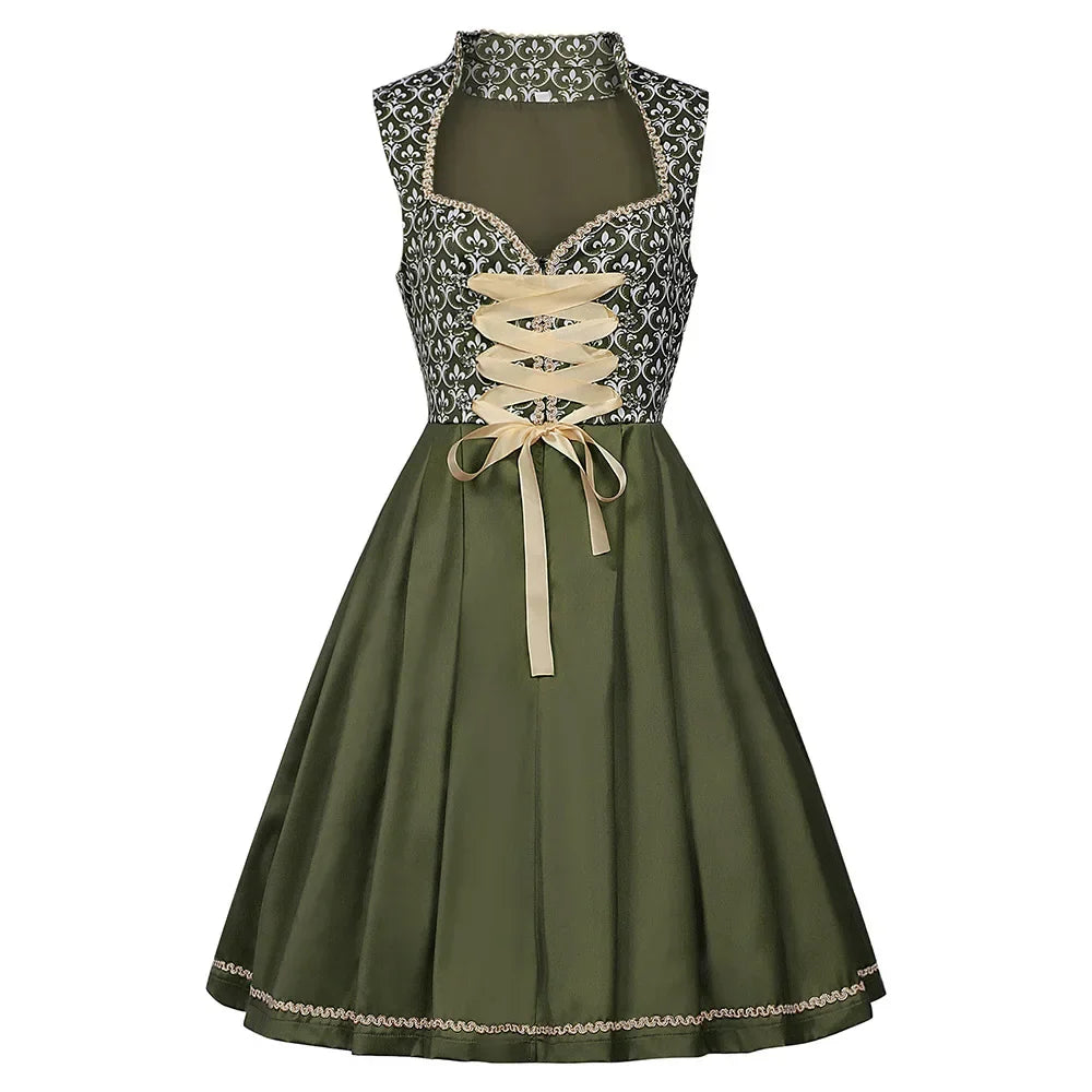Dirndlkleid für Damen mit Schnürmieder und bestickter Schürze