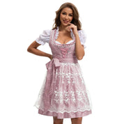 Dirndl Kleid für Damen mit quadratischem Ausschnitt und bestickter Schürze