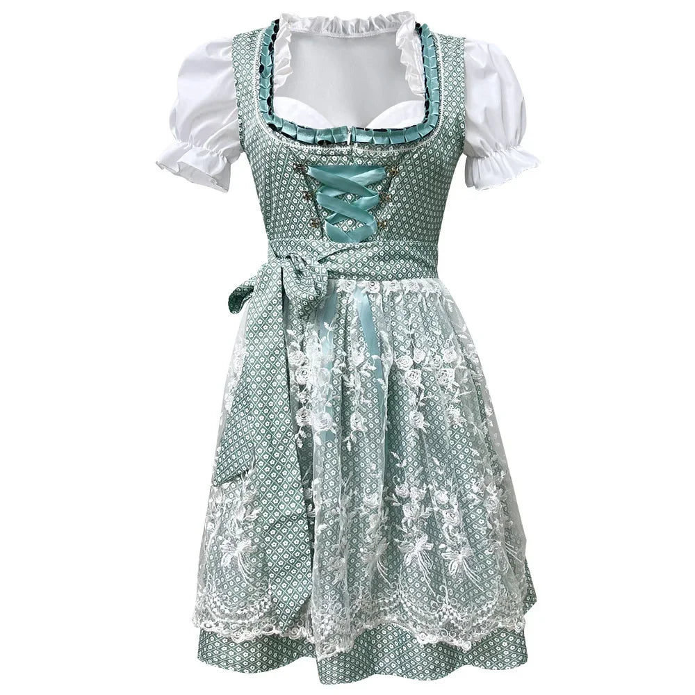 Dirndl Kleid für Damen mit quadratischem Ausschnitt und bestickter Schürze