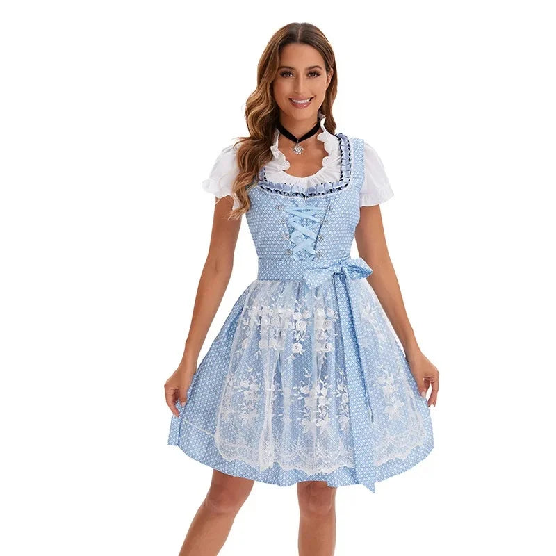 Dirndl Kleid für Damen mit quadratischem Ausschnitt und bestickter Schürze