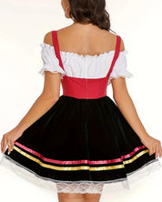 Dirndlkleid für Damen mit schulterfreiem Ausschnitt und Schnürmieder