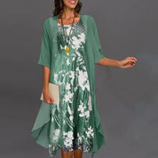 Zweiteiliges Damen-Sommerkleid mit floralem Unterkleid und transparenter Überlage