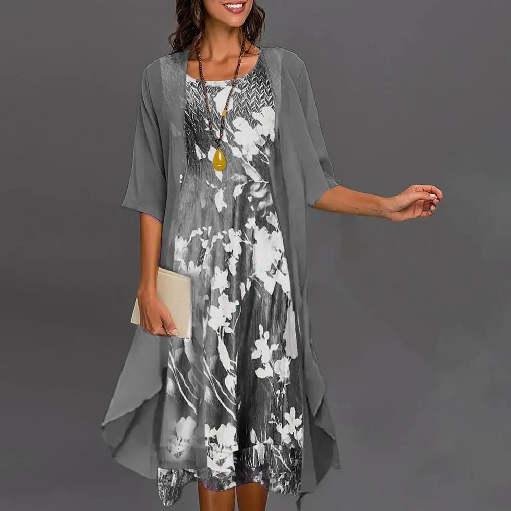 Zweiteiliges Damen-Sommerkleid mit floralem Unterkleid und transparenter Überlage