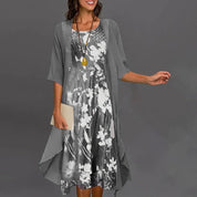 Zweiteiliges Damen-Sommerkleid mit floralem Unterkleid und transparenter Überlage