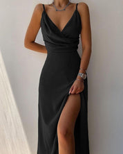 Formales Maxikleid für Frauen mit Schlitz und Spaghetti-Trägern