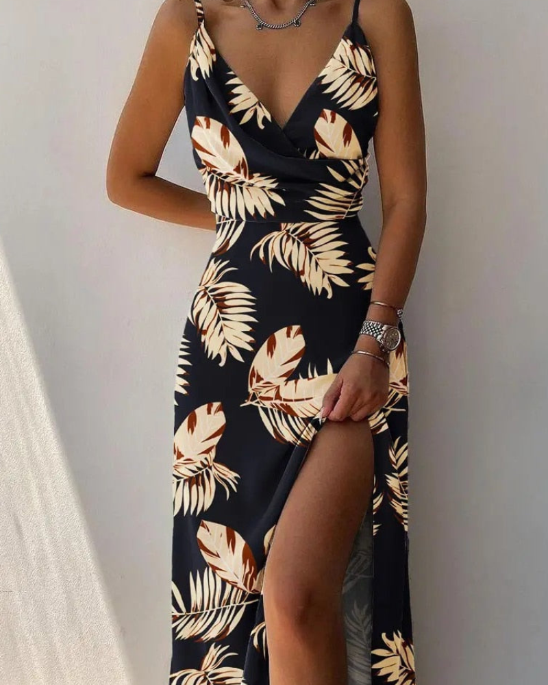 Formales Maxikleid für Frauen mit Schlitz und Spaghetti-Trägern