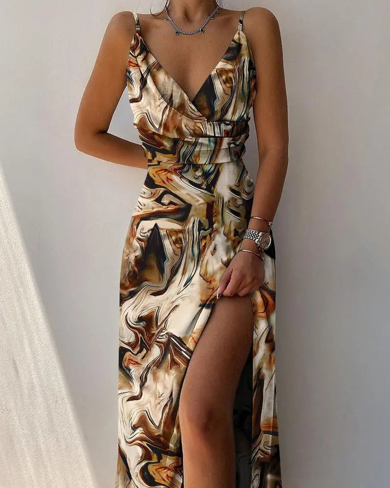 Formales Maxikleid für Frauen mit Schlitz und Spaghetti-Trägern