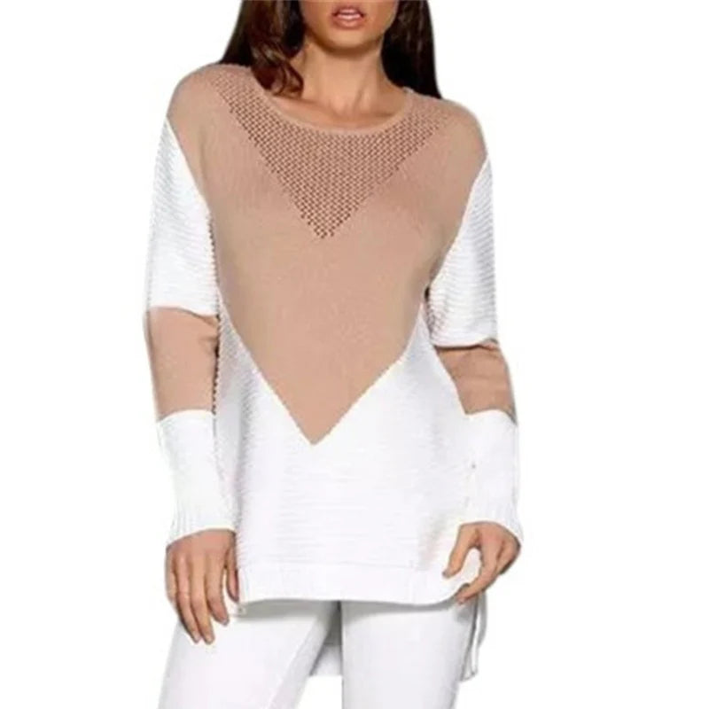 Frauen Color-Block Strickpullover mit strukturiertem Design