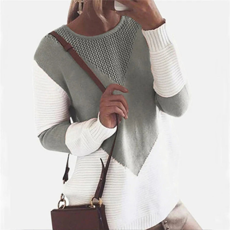 Frauen Color-Block Strickpullover mit strukturiertem Design