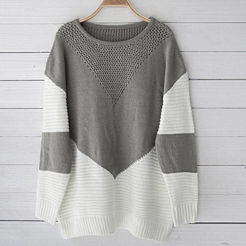 Frauen Color-Block Strickpullover mit strukturiertem Design