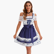 Frauen Dirndl Kleid mit Puffärmeln und Schürzenband