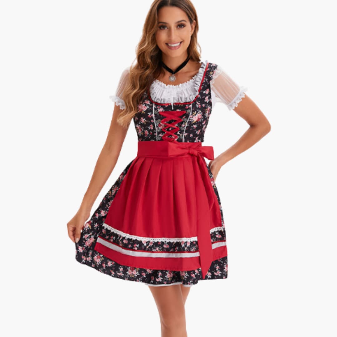 Frauen Dirndl Kleid mit Puffärmeln und Schürzenband