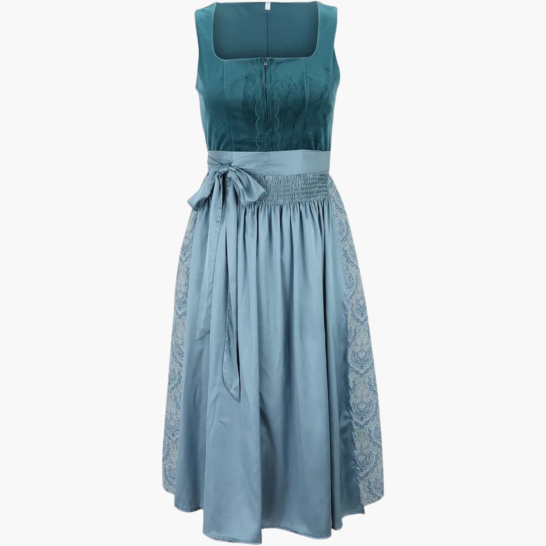 Frauen Dirndl Kleid mit Schnürung im Oberteil und Bindegürtel