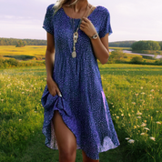 Frauen Freizeit A Linien Kleid mit gerafftem Oberteil und Seitentaschen