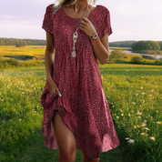 Frauen Freizeit A Linien Kleid mit gerafftem Oberteil und Seitentaschen