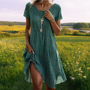 Frauen Freizeit A Linien Kleid mit gerafftem Oberteil und Seitentaschen