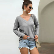 Frauen Strickpullover mit V-Ausschnitt und langen Ärmeln sowie luftiger Textur